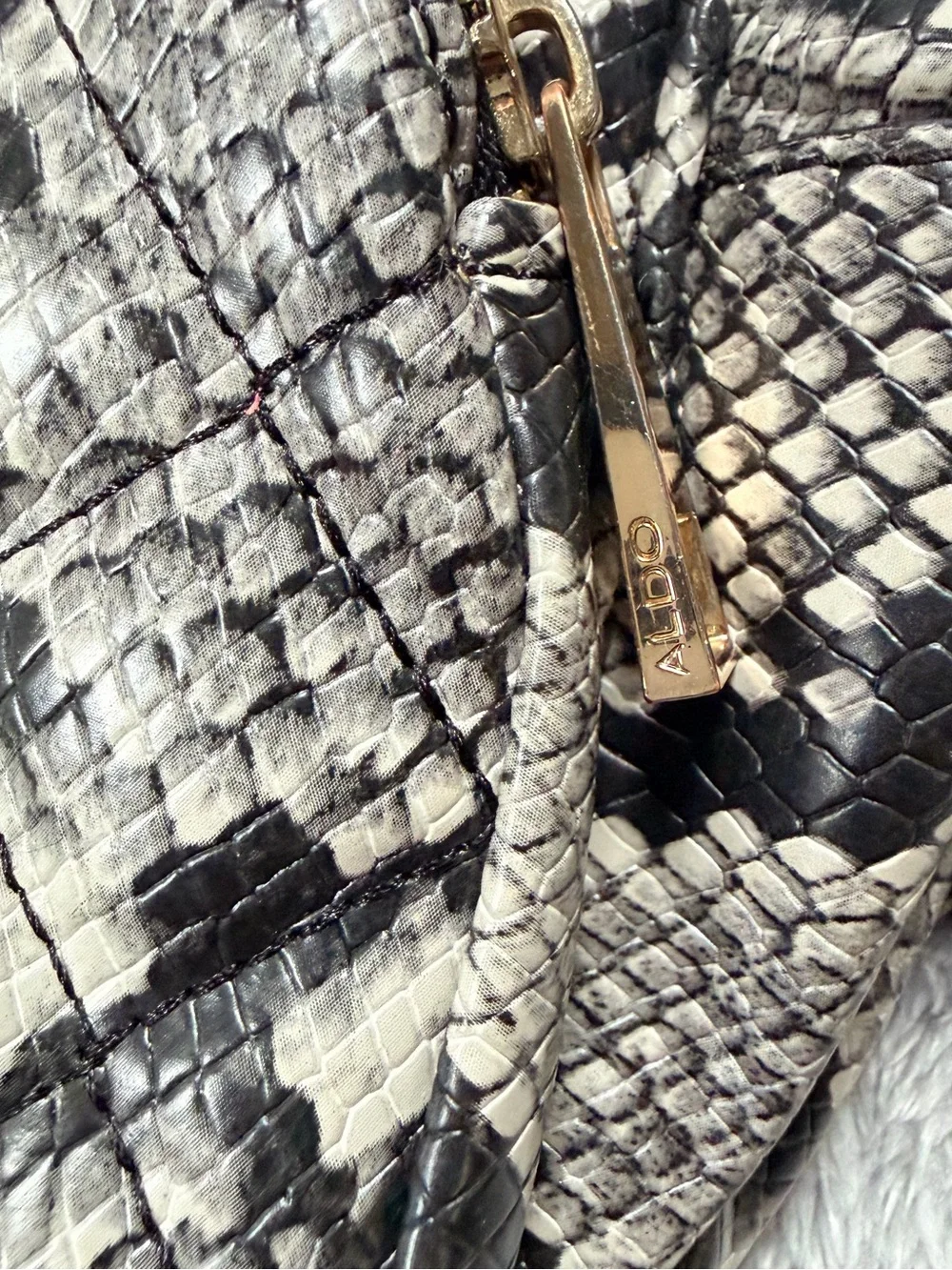 Aldo Black and Cream Snake-Print Mini Backpack